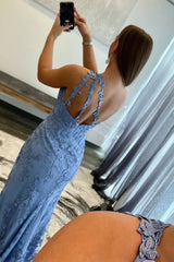 Mermaid One Shoulder Lace Long Prom Dress with Slit