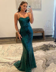 Mermaid Spaghetti Straps Sequin Prom Dress