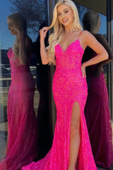 Mermaid Spaghetti Straps Sequined Lace Prom Dress