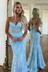 Mermaid Strapless Lace Prom Dress With Appliques