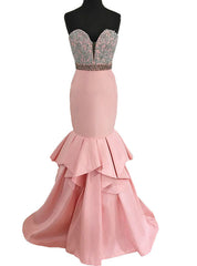 Mermaid Style Sweetheart Beaded Applique Pink Prom Dresses