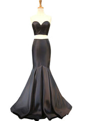 Mermaid Sweetheart Sleeveless Floor Length Black Satin Prom Dresses