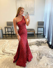 Mermaid Unique One Shoulder Sequins Prom Dress