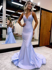 Mermaid V Neck Beaded Jersey Prom Dress