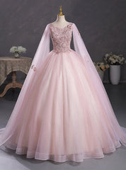 Modern Pink Tulle Appliques Beading Quinceanera Dresses