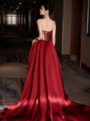 Modest Mermaid Sweetheart Burgundy Floor Length Evening Dresses Sequin Prom Dresses