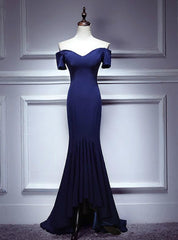 Navy Blue  Mermaid Off the Shoulder Prom Dresses