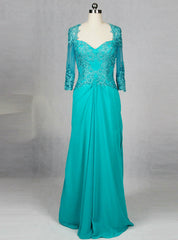 Neckline Lace 3/4 Sleeve Turquoise Chiffon Nother Of The Bride Dresses With Sleeves