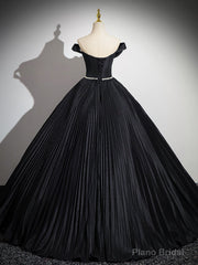 Off Shoulder A-Line Black Long Prom Dress, Black Long Evening Dress