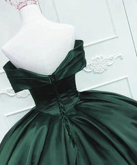 Off the Shoulder Ball Gown Dark Green Satin Quinceanera Dresses