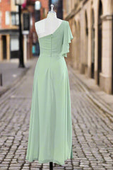 One Shoulder Chiffon Bridesmaid Dress With Slit