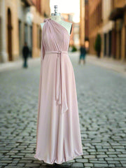 One Shoulder Pink Rustic Bridesmaid Dress Long Maxi Wedding Dress