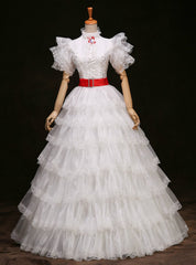 Online Store White Tulle Lace High Neck Maria Antonietta Drama Show Dresses