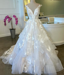 Open Back Tulle/Lace Wedding Dresses with Ruffle Skirt