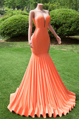 Orange Prom Dresses Sexy Mermaid Women Evening Dress Sleeveless Open Back