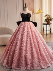 Pink Ball Gown 3D Flower Quinceanera Dresses