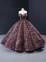 Pink Ball Gown Sequins Off the Shoulder Luxury Prom Dresses