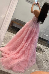 Pink Corset Off the Shoulder Long Prom Dress with Ruffles