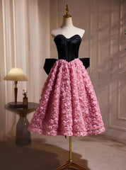 Pink Flower Strapless Homecoming Dresses With Bow