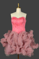 Pink Homecoming Dresses Sweetheart Neck Short Prom Dresses A Line Party Dress with Feather