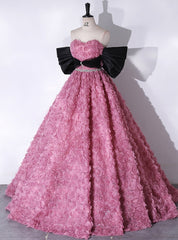 Pink Rose Flower Strapless Prom Dresses