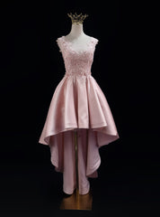 Pink Satin  Lace Prom Dresses