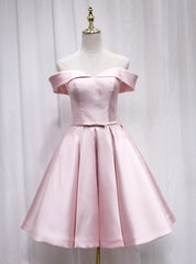 Pink Satin Off the Shoulder Homecoming Dresses