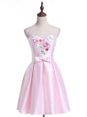 Pink Satin Sweetheart Homecoming Dresses