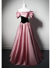 Pink Satin Velvet Off the Shoulder Prom Dresses