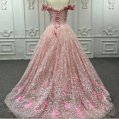 Pink Sequined Off the Shoulder Quincea?era Dress