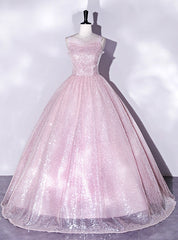 Pink Sequins Spaghetti Straps Quinceanera Dresses