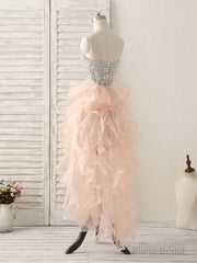 Pink Sweetheart Neck Rhinestones Organza Prom Dress Pink Homecoming Dresses