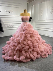 Pink Sweetheart Tulle Ruffles Sweet 16 Prom Dresses