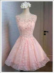 Pink Tulle Appliques Homecoming Dresses