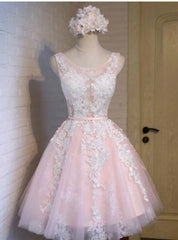 Pink Tulle Lace Short Homecoming Dresses