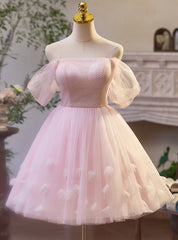 Pink Tulle Off the Shoulder Homecoming Dresses