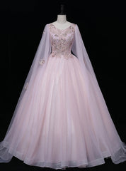 Pink Tulle Sequins Beading Embroidery Quinceanera Dresses