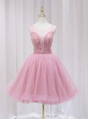 Pink Tulle Sequins Beading Homecoming Dresses