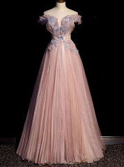 Pink Tulle Sequins Pleats Beading Prom Dresses