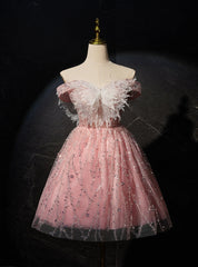 Pink Tulle Sequins Short Homecoming Dresses