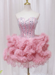 Pink Tulle Sweetheart Crystal Homecoming Dresses