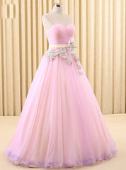 Pink Tulle Sweetheart Pleats With Flower Wedding Dresses