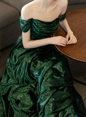 Pretty Green Off Shoulder Simple Evening Dress, Green Long Prom Dress