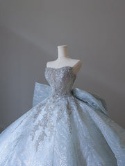 Princess Ball Gown Strapless Neckline Long Sequin Light Sky Blue Long Wedding Dresses Brides Dresses