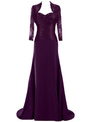 Princess Floor-Length Matte Chiffon Lace Mother of the Bride Dresses with Jacket