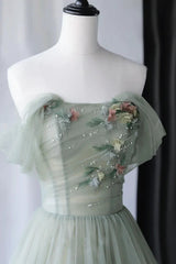 Princess Off the Shoulder Embroidering Tulle Sage Ball Gown