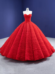 Princess Red Tulle Strapless Pleats Prom Dresses