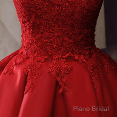 Red Round Neckline Layers Short Prom Dress, Red Lace Homecoming Dress