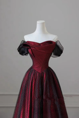 Black And Red Off Shoulder Satin Long Prom Dresses, Off The Shoulder Party Dresses