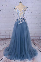 Unique Pncess Appliqued Tulle Long Prom Dresses